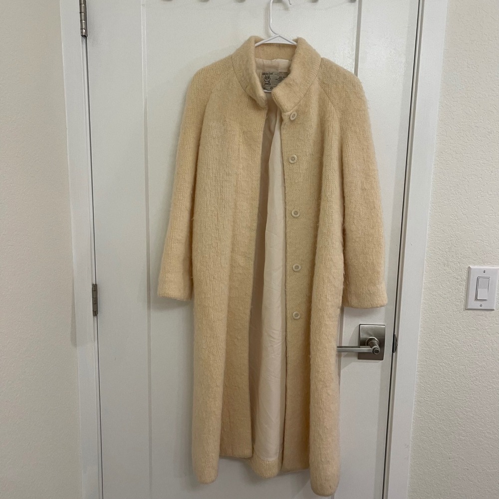 Vintage Hilda Ltd Wool Made in Iceland Long Coat Cream White Fall Chic Viking